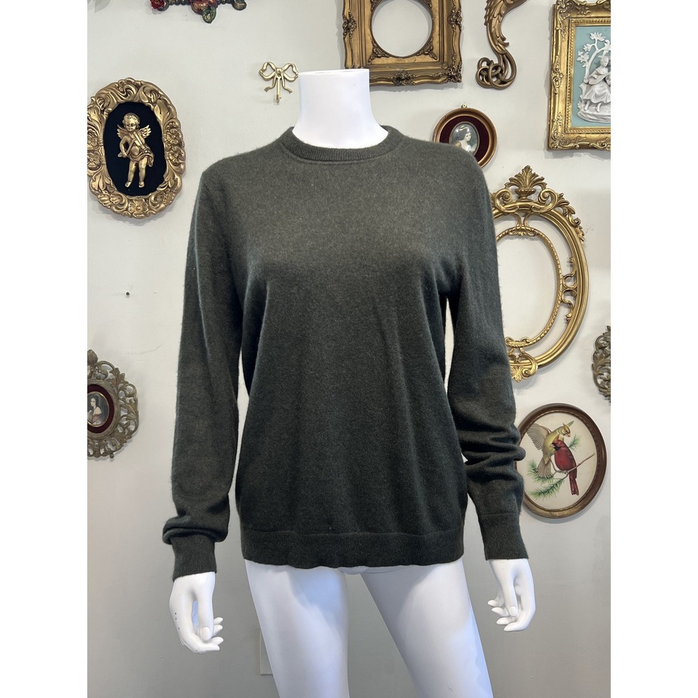 Theory Dark Green 100% Cashmere Long Sleeve Crewneck Pullover Sweater Size Small
